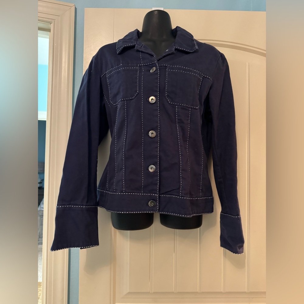 Coldwater Creek Dark Blue Stitch-Detail Jean Jacket size 8